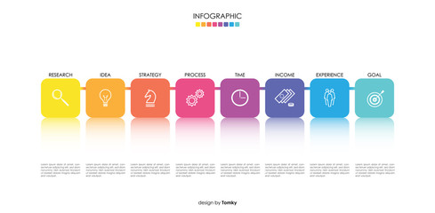 Vector infographic with 8 step colorful square structure. Simple diagram for presentation, business concept and plan.