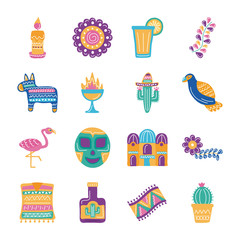 bundle of sixteen mexican ethnicity set icons