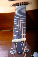 Obraz premium Details on a nice sitka spruce acoustic guitar