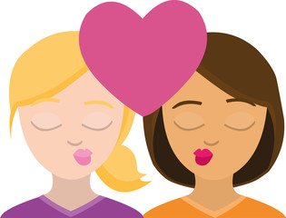 Vector illustration of emoticon concept of two women in love