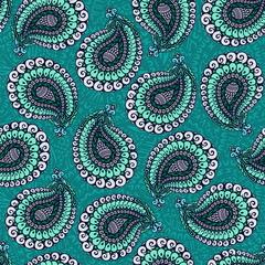 Seamless pattern based on traditional oriental paisley elements, Indian, Turkish, Persian cucumber. Suitable for textiles, fabrics, wallpapers, wrapping paper. Vector illustration.