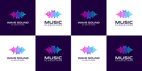 Set of collection pulse Music equalizer logo. Electronic audio icon. Music wave sign Music application icon. Player music logos with minimal.