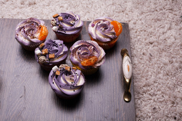 handmade marshmallow in the form of roses close-up.