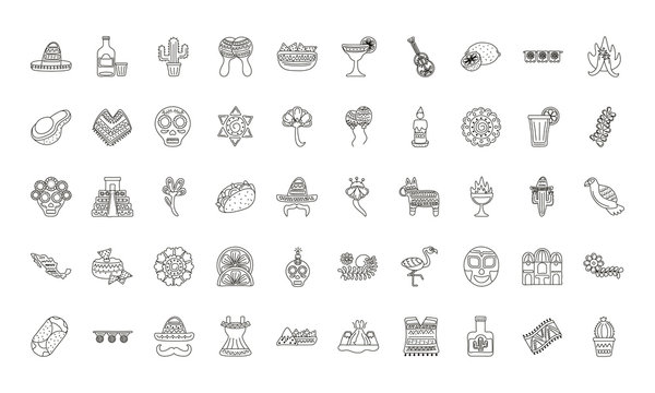 bundle of fifty mexican ethnicity set icons