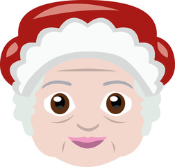 vector illustration of emoticon of a grandmother's face with a christmas hat
