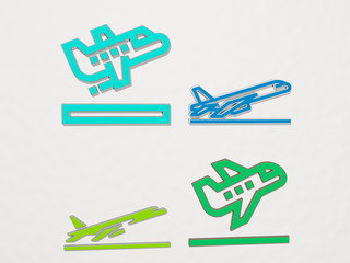 take off 4 icons set, 3D illustration for airplane and airport