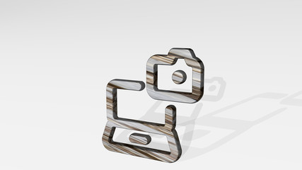 TRANSFER PICTURES LAPTOP 3D icon standing on the floor, 3D illustration for concept and data