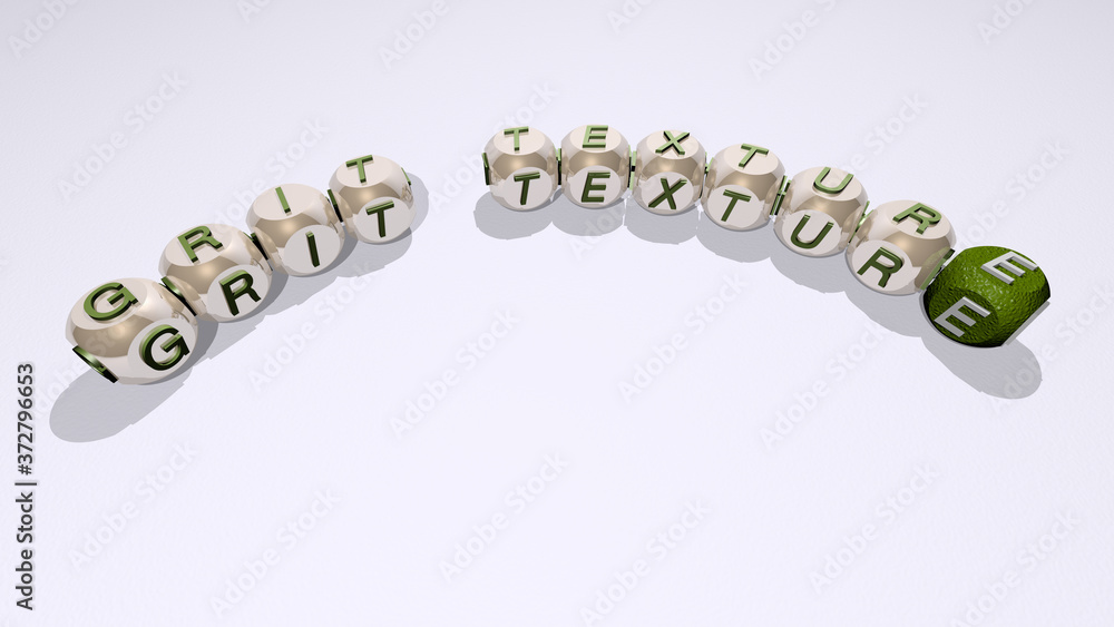 Poster crosswords of grit texture arranged by cubic letters on a mirror floor, concept meaning and presenta
