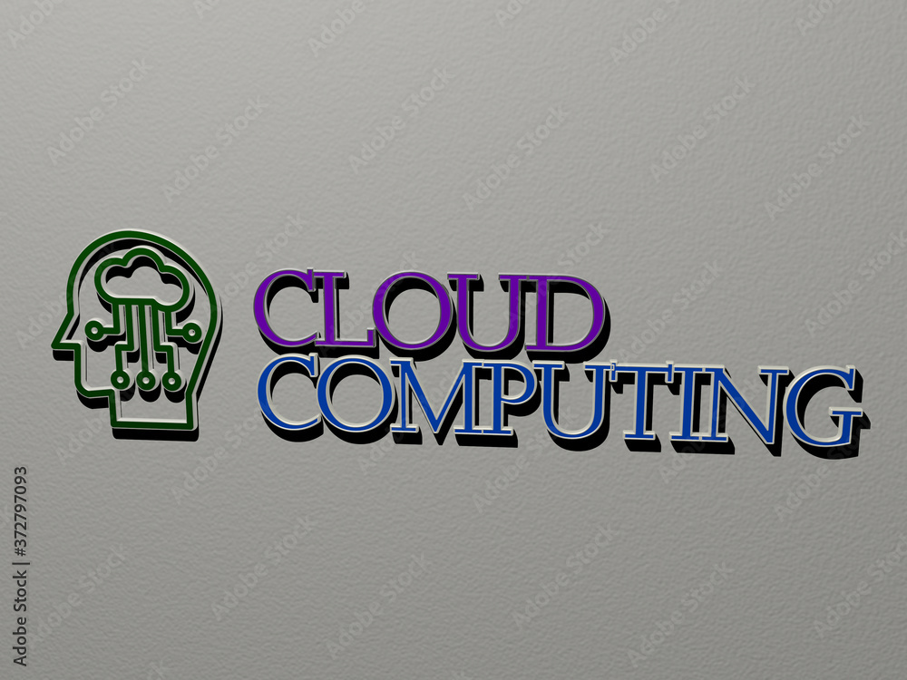 Poster 3d illustration of cloud computing graphics and text made by metallic dice letters for the related m