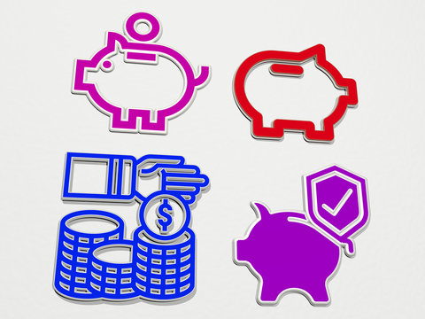 SAVINGS 4 icons set, 3D illustration for money and concept