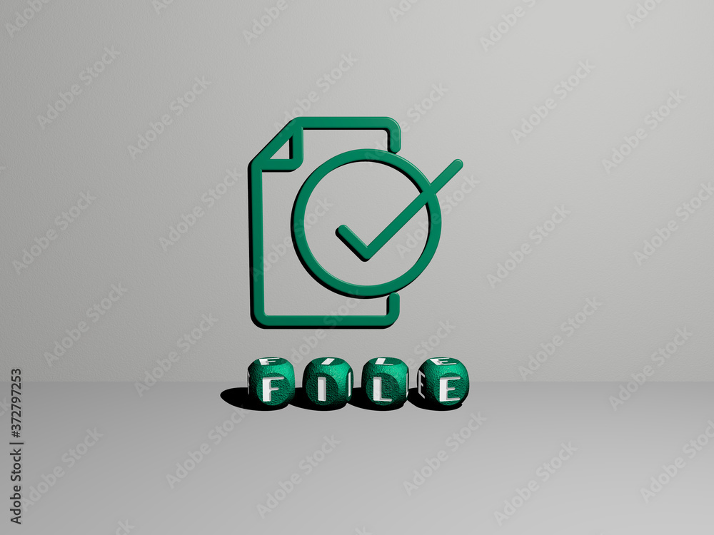 Poster file 3d icon on the wall and text of cubic alphabets on the floor, 3d illustration for background an