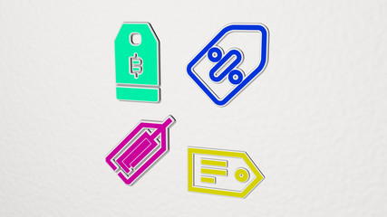 PRICE TAG colorful set of icons, 3D illustration
