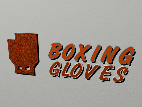BOXING GLOVES icon and text on the wall, 3D illustration for boxer and background