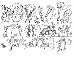 Happy new Year, hand drawn doodles