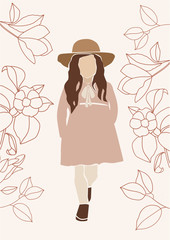 Little cute kid in fashion clothes. Printable poster illustration.