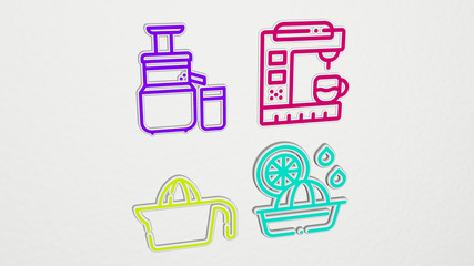 JUICER colorful set of icons, 3D illustration for drink and citrus