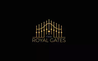Fotobehang Luxury gate logo formed with simple and modern shape in gold color © eMboo