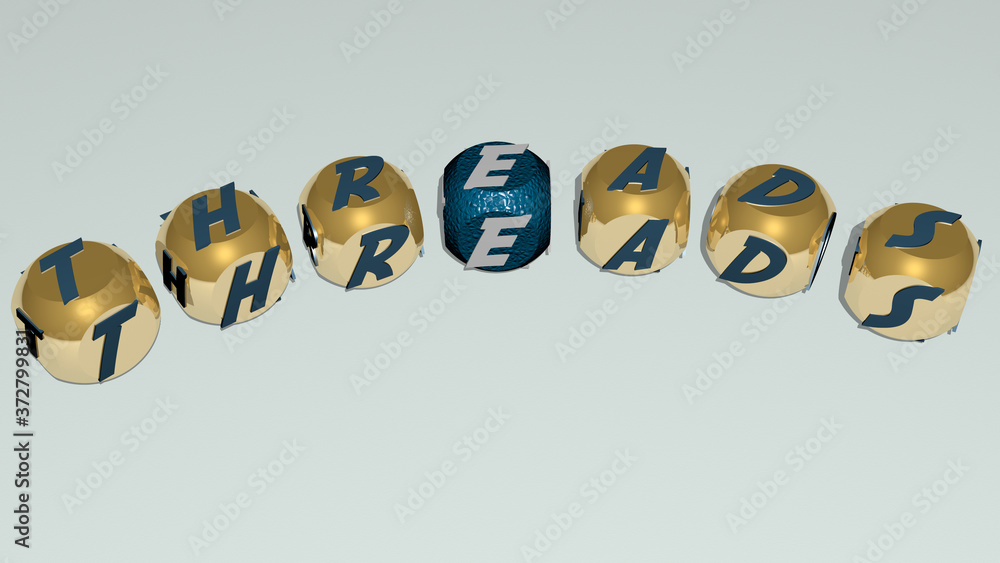 Poster threads curved text of cubic dice letters, 3d illustration for background and abstract