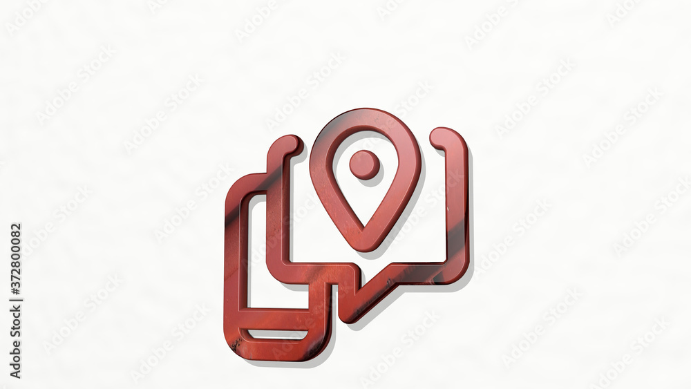 Poster navigation smartphone message 3d icon on the wall, 3d illustration for map and design