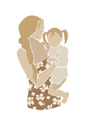 Family clipart illustration on the white isolated background. Nude earthy colors.