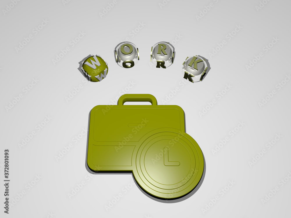 Poster work circular text of separate letters around the 3d icon, 3d illustration for business and backgrou