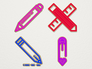 PENCIL 4 icons set, 3D illustration for background and drawing