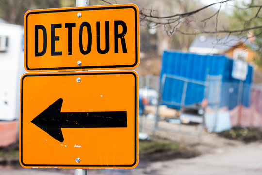 Road Construction Detour Sign with a Left Arrow