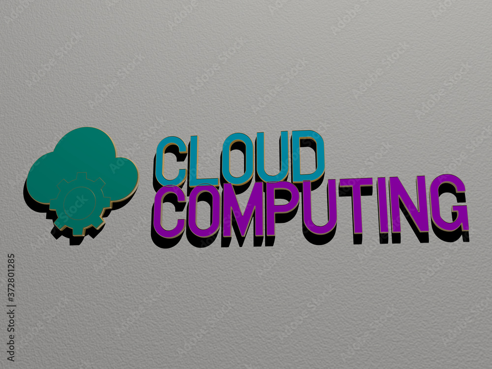 Poster 3d graphical image of cloud computing vertically along with text built by metallic cubic letters fro