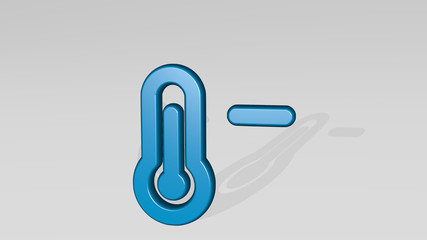 temperature thermometer minus 3D icon casting shadow, 3D illustration for cold and background