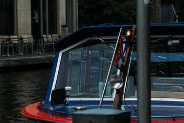Canal Tour Boat Docked in Amsterdam Netherlands