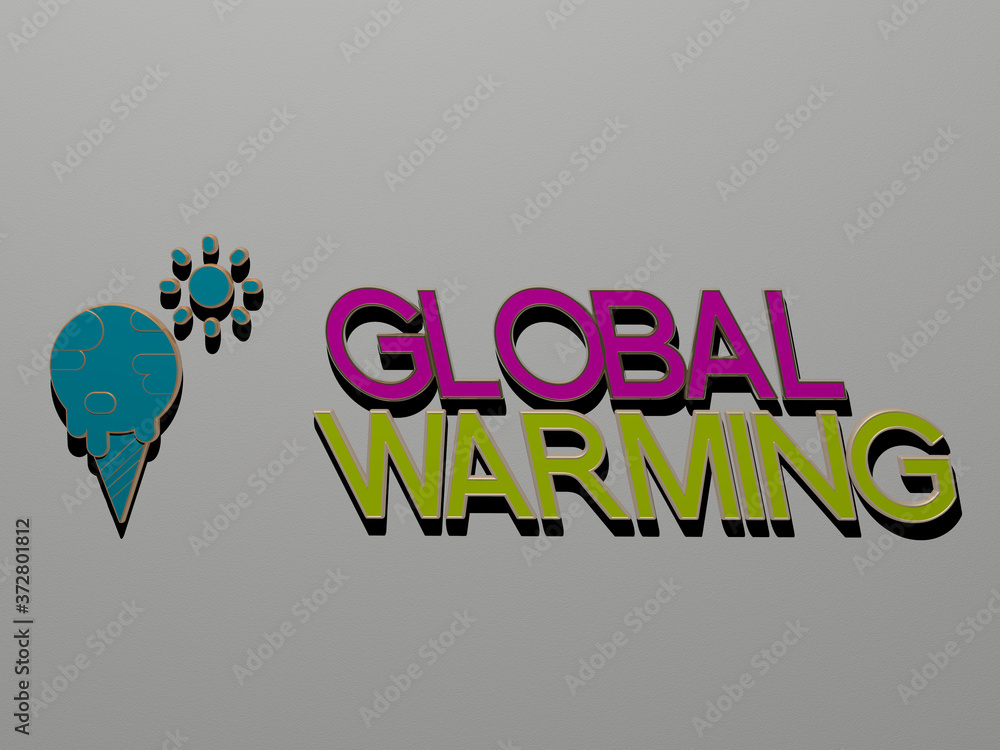 Poster 3d illustration of global warming graphics and text made by metallic dice letters for the related me