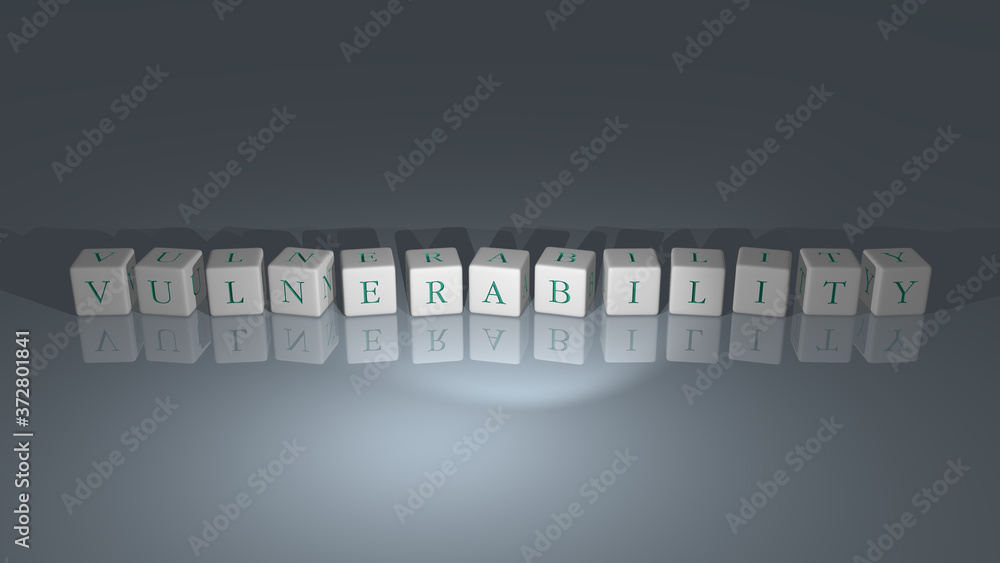 Poster vulnerability built by dice letters and color crossing for the related meanings of the concept by 3d