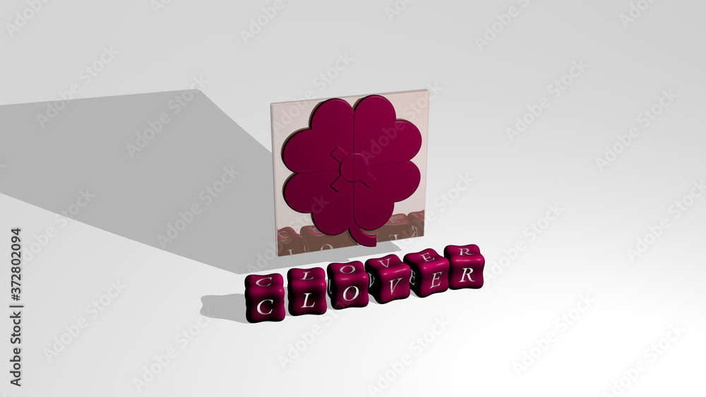 Poster 3d illustration of clover graphics and text made by metallic dice letters for the related meanings o