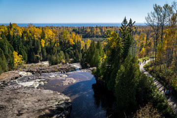 Looking Down from the Top of Gooseberry Falls Over Lake Superior in Northern Minnesota