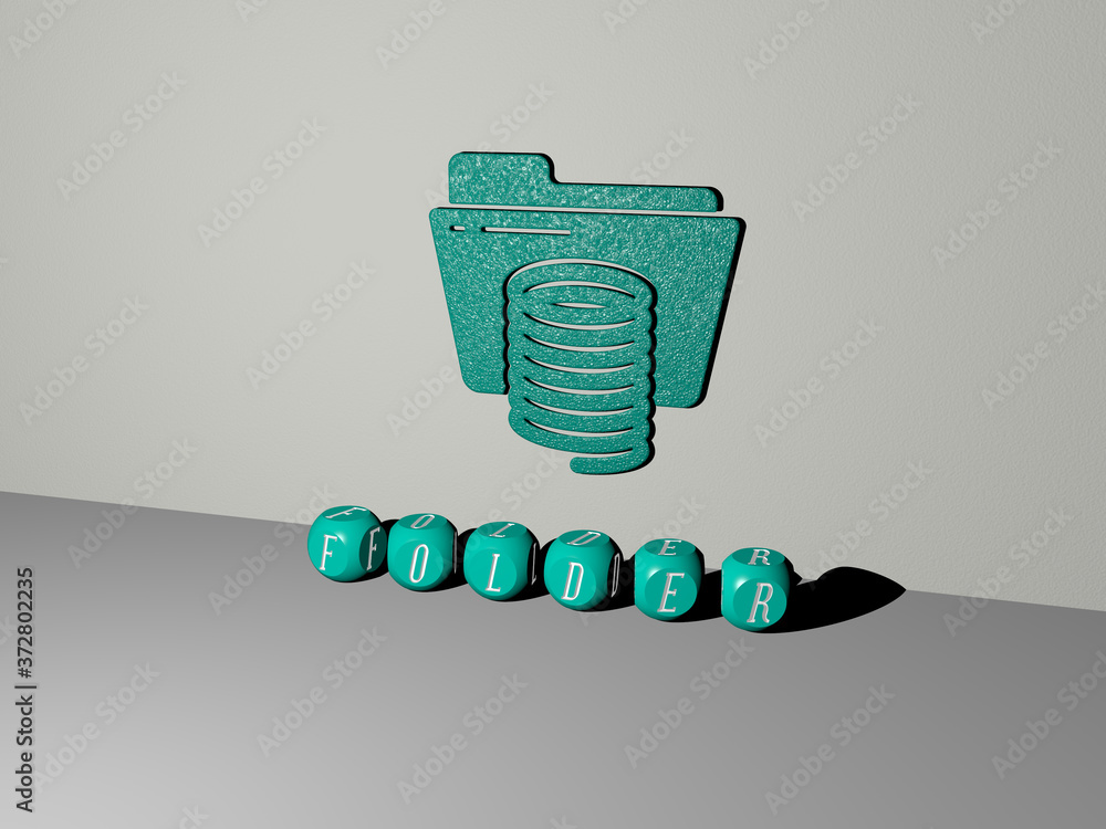 Fototapete 3d illustration of folder graphics and text made by metallic dice letters for the related meanings o