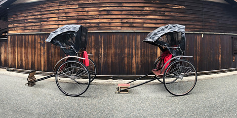 Fototapeta na wymiar Ancient Japanese Tricycles at shopping street in takayama, Japan