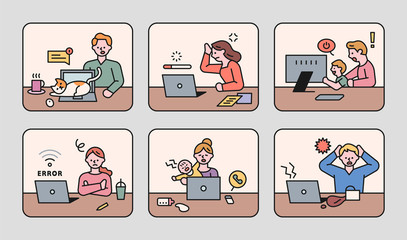 An information cut that shows the problems that arise when working from home. flat design style minimal vector illustration.