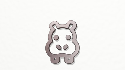 HIPPO 3D icon on the wall, 3D illustration for animal and hippopotamus