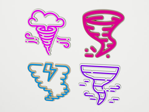 TORNADO 4 icons set, 3D illustration for hurricane and background