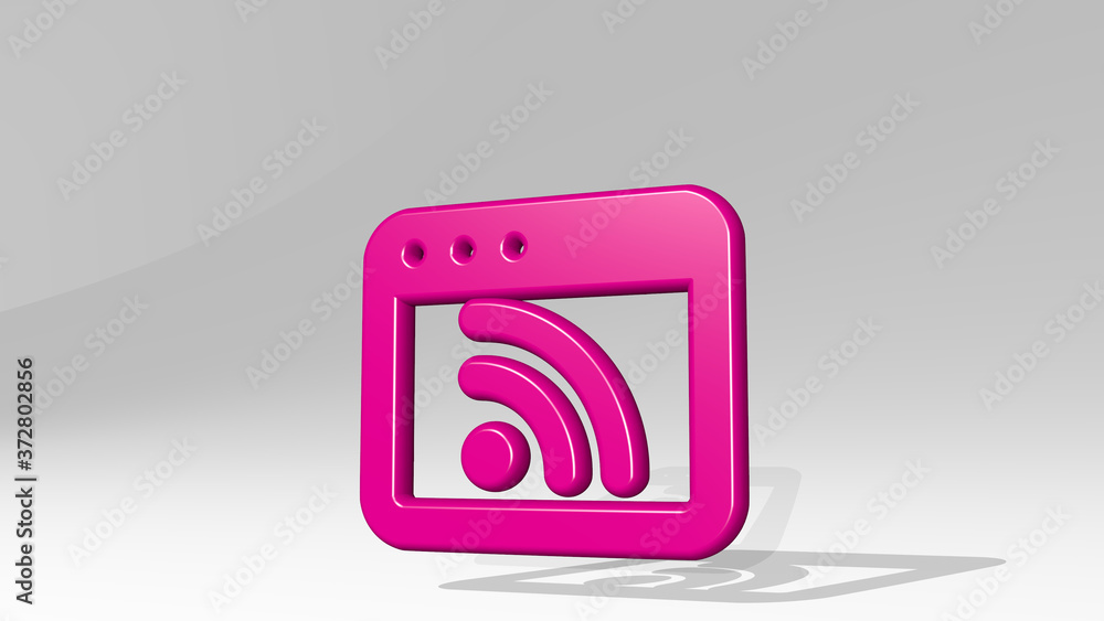 Poster app window rss 3d icon casting shadow, 3d illustration for design and background