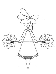 Hand draw young girl holding dumbbells