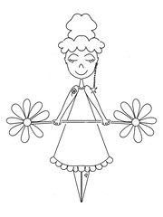 Hand draw punk girl holding flower dumbbells