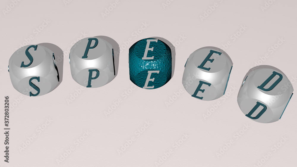 Poster speed curved text of cubic dice letters, 3d illustration for background and abstract