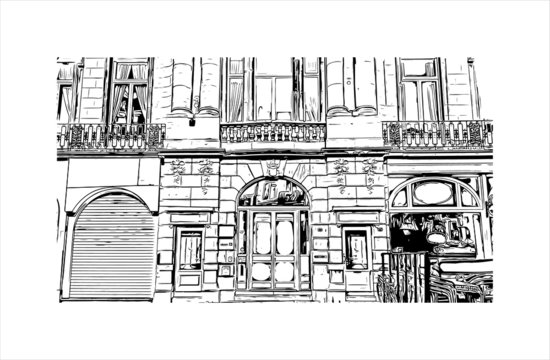 recommend clip art: Building view with landmark of Antwerp is a city in Belgium and the capital of Antwerp province in the Flemish Region. Hand drawn sketch illustration in vector.