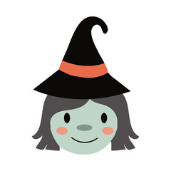halloween witch with hat flat style