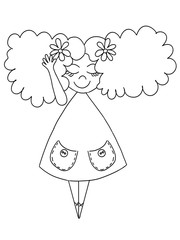 Hand draw curly girl with special needs in a dress