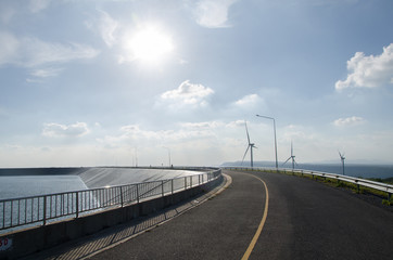Beautiful Wind Turbine on-mountain at Lamtakong dam, Nakhonratchasima, Thailand.