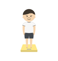 体重をはかっている男の子のイラスト