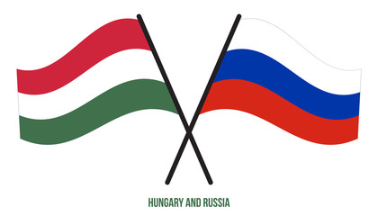 Hungary and Russia Flags Crossed And Waving Flat Style. Official Proportion. Correct Colors.