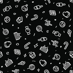 Seamless Pattern Abstract Doodle Elements Hand Drawn Collection Sweet Sketch Vector Design Style Background Candy Ice Cream Cakes Delicious Illustration Cartoon Icons